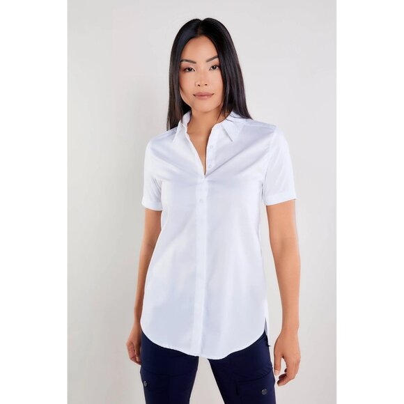 Anatomie Helia White Slim Fit Button Up Short Sleeve Poplin Travel Shirt XL NWT - Picture 1 of 9